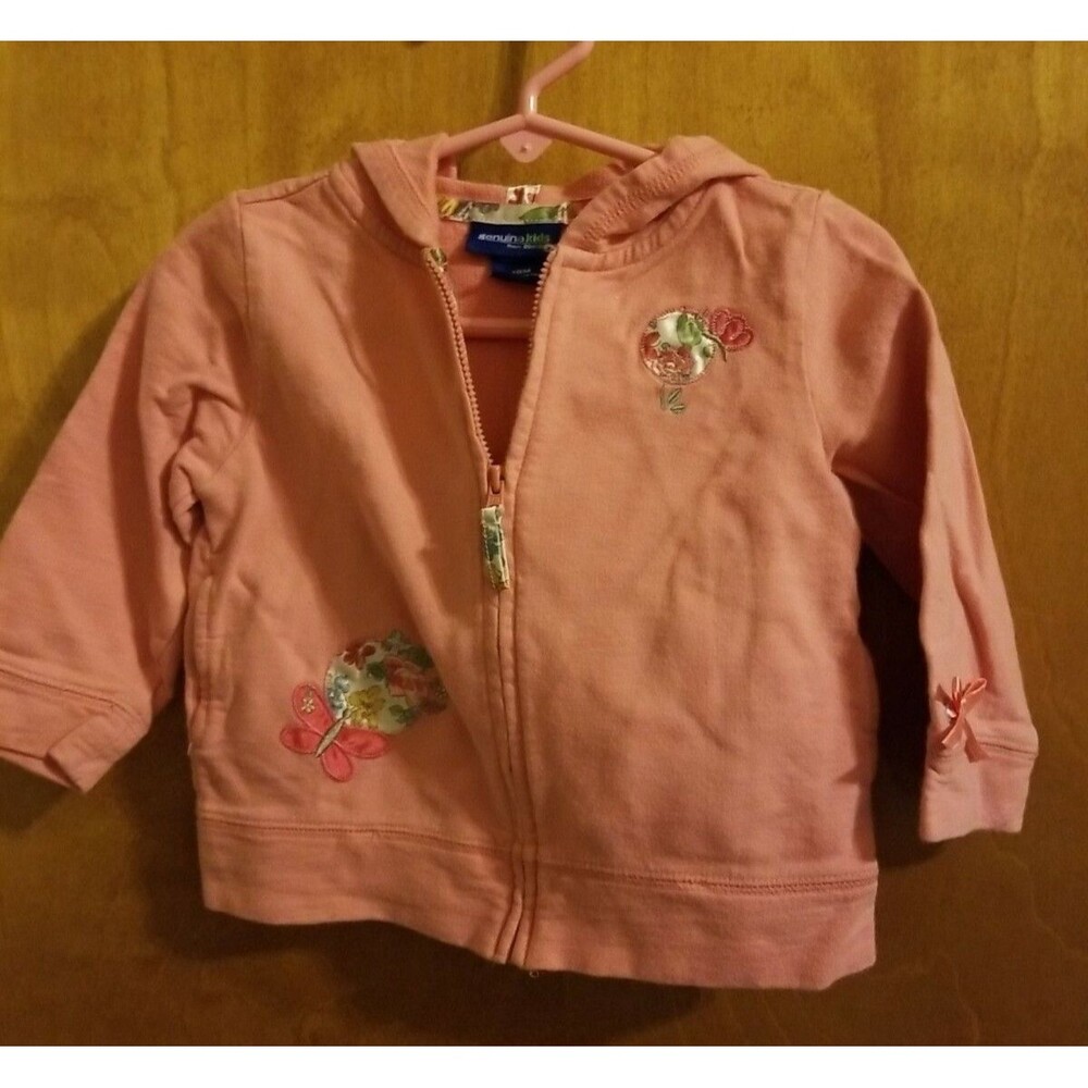 Girl's OshKosh 18 months pink hooded zip sweatshirt jacket flowers butterfly
